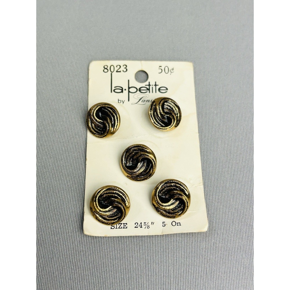 Gold Tone Metal Swirl‎ Vintage La Petite Buttons On Card Set Of 5